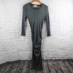 MICHAEL STARS GREY LONG SLEEVE ROUND NECK RUCHED BODYCON MAXI SWEATER DRESS